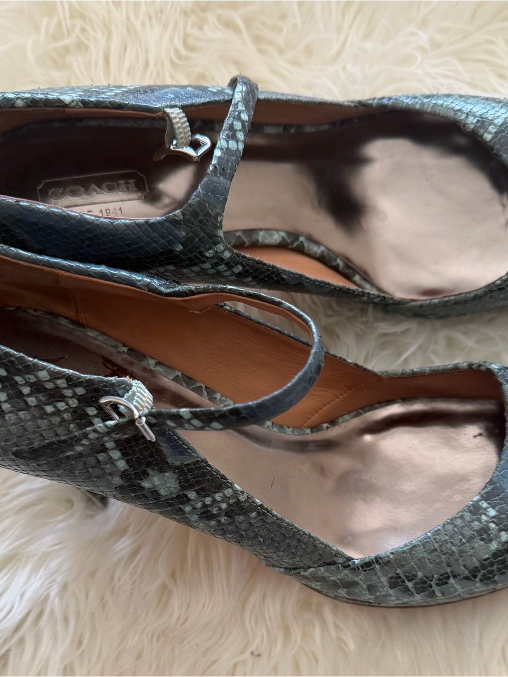 Coach Green Snakeskin Mary Jane Heels